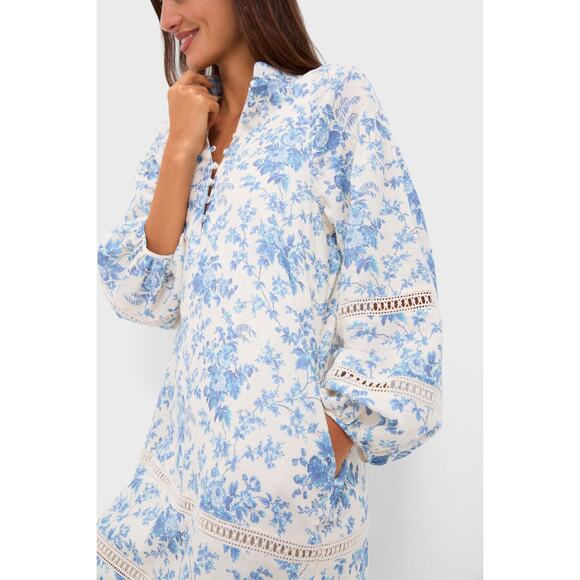 TUCKERNUCK Forget Me Not Floral Cotton Linen Mini Maryse Caftan Size L NWT - Picture 5 of 7